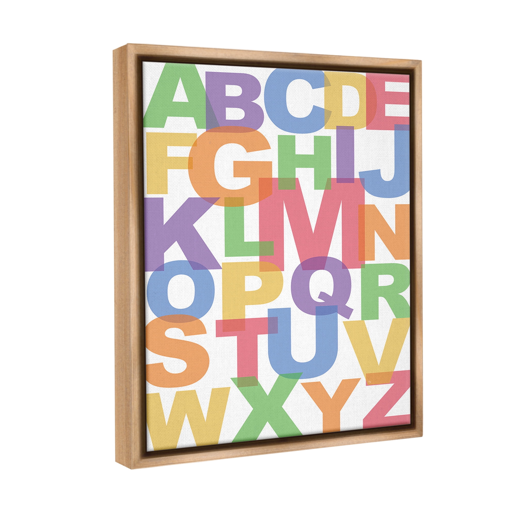 Stupell Industries Rainbow Alphabet Typography Typography Painting Brown Floater Framed Canvas Art Print Wall Art, 25 x 31
