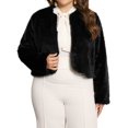 thumbnail image 1 of Abrigo de piel sintética para mujer curvy glam de talla grande, chaqueta de frente abierto, manga larga, abrigo de invierno cálido y peludo, talla 3X, negro, 1 of 6