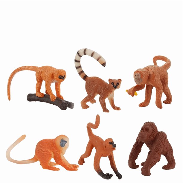 Juego de figuras de monos en miniatura Wild Monkey de PVC, 6 piezas, juguetes para niños