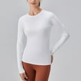 thumbnail image 2 of HUKOEMPN T Shirts for Women Long Sleeve Undershirts Tops Round Neck Slim Fit Baselayer Soft Thermal Underwear Light Thermal Long Sleeve Women White, 2 of 7