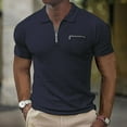 thumbnail image 2 of Yindaity Zipper Polo Shirts for Men Slim Fit Shirts Casual Stretch Ribbed Knit Zip Shirt Navy,XL, 2 of 5