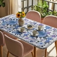 thumbnail image 3 of Boho Blue Flower Table Cloths for 3 Foot Rectangle Tables, Spring Watercolor Country Floral Plant Patio Waterproof Elastic Fitted Tablecloths, Washable Rectangular Table Cover for Camping, 3 of 8