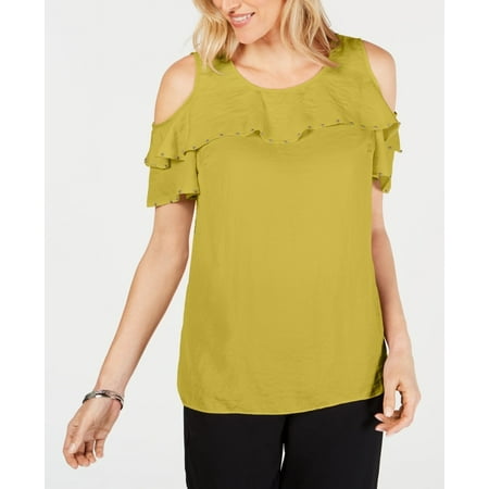 JM Women's Collection Ruffled Off-The-Shoulder Top Green Size X-Large