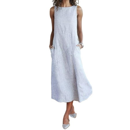 Celmia Womens Striped Sleeveless Casual Asymmetrical Long Maxi Dress ...