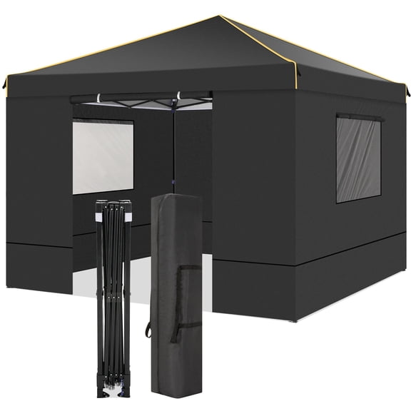 COBIZI 10x10 Pop up Canopy with Sidewalls Waterproof Outdoor Canopy Gazebo Anti-UV Instant Foldable Canopy Tent for Party with Carry Bag,Black