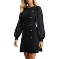 thumbnail image 3 of Women'S Elegant Mesh Mini Dress Crew Neck Long Sleeve Button Down Casual Business Short Party Dress, 3 of 8