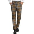thumbnail image 1 of Pantalones de tela escocesa para hombre, ajuste regular, parte delantera plana, trabajo, baile de graduación, pantalones a cuadros marrón S, 1 of 6
