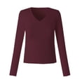 thumbnail image 4 of Outfmvch Basic Tops for Woman Long Sleeve Layering Tee Tops Slim Fitted Ribbed Round Neck Scoop Neck Ribbed Knit Stretch Crewneck Long Sleeve Slim-fit Thermal Shirts for Womena1_purple L, 4 of 4