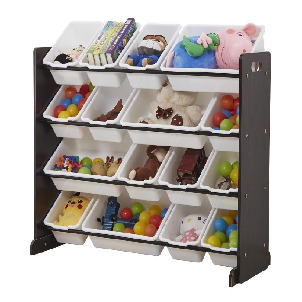 SalonMore Wooden Kids' Toy Storage Organizer w/16 Easy-To-Clean Plastic ...