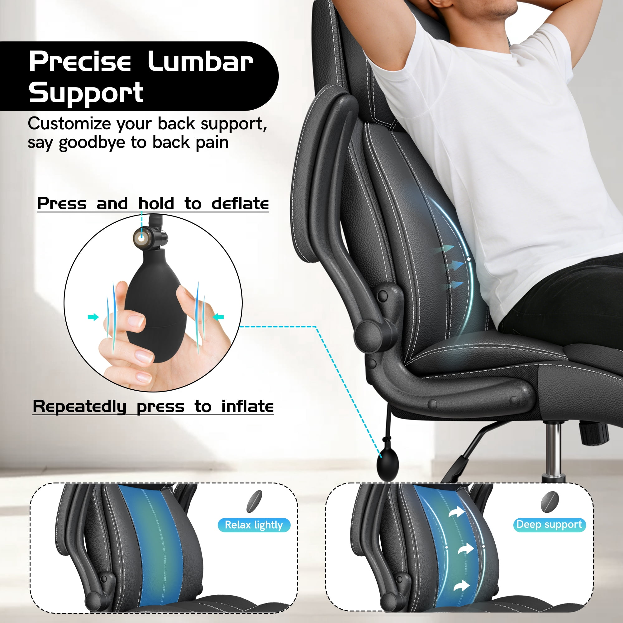 COOLHUT Big and Tall Office Chair 350LBS, Comfy Heavy Duty Executive Desk Chair with Adjustable Lumbar Support, Higth Back Computer Home Office Chair with Padded Flip -up Arms, Black