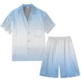thumbnail image 3 of Men's Gradient Printed Silk Satin Short Sleeve Button Up Pajama Loungewear Set for Comfortable Sleep, 3 of 4