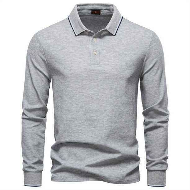 pstuiky camisas de manga larga para hombre, Blusa/camisa de manga larga con cuello vuelto y botones ajustados para hombre Tops de talla grande para hombre xl