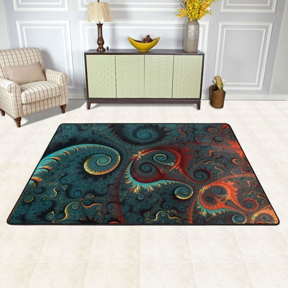 XMXY Green Mysterious Spiral Fractal Area Rugs Doormat Outdoor Entrance, Facecloth Non-slip Floor Mat Rug for Living Room Kitchen Sink Area Indoor,36"x24"