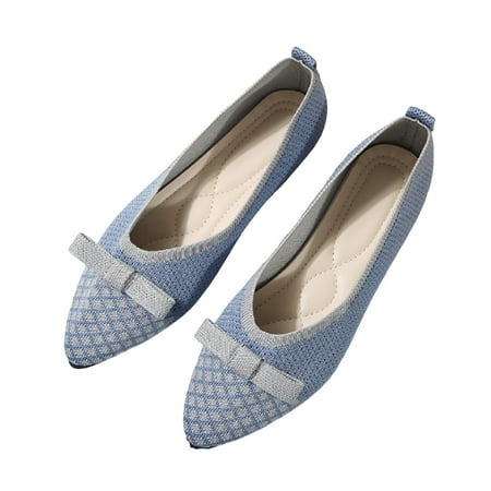 KELINFONG Women s Flats Pointed Toe Bownot Knit Ballet Shoes Comfortable Dressy Mesh Slip on Flat Shoes