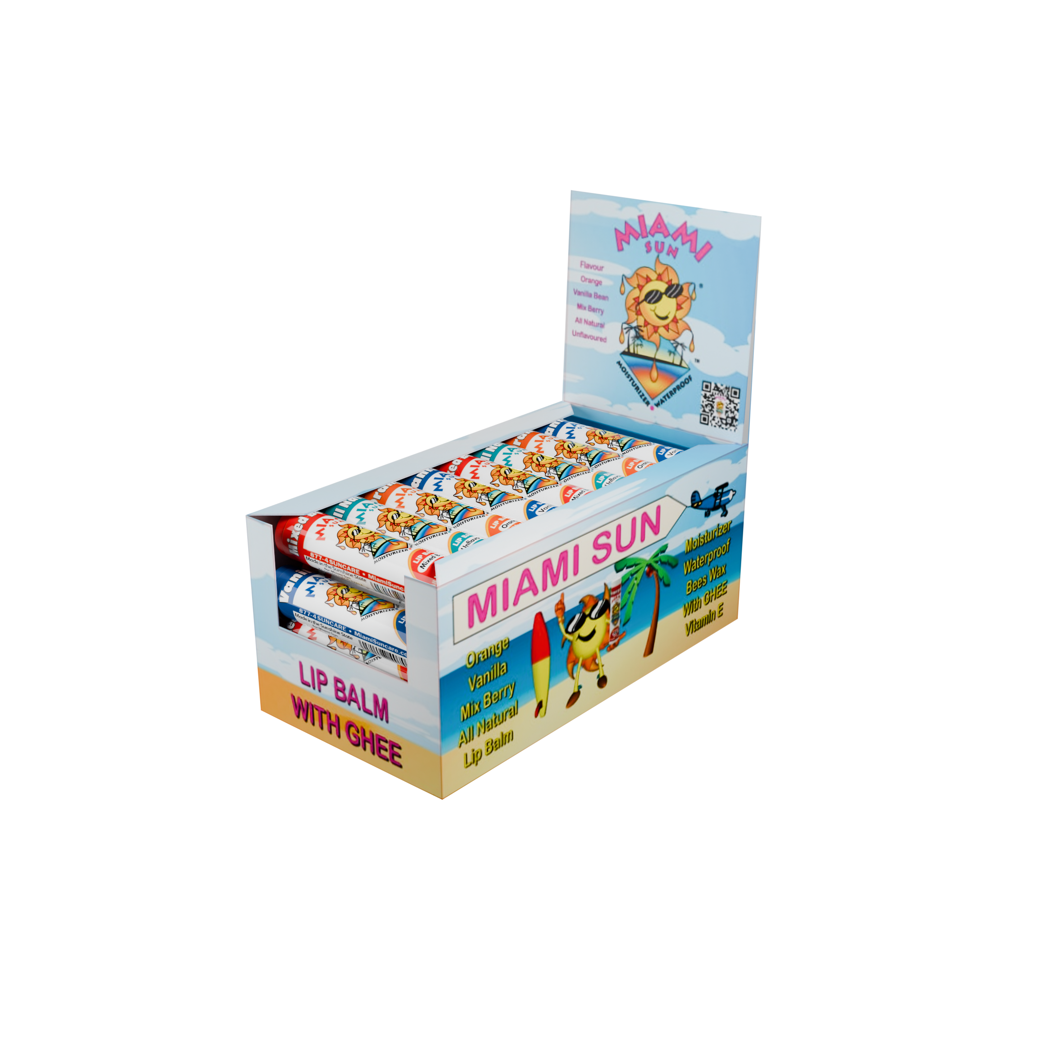 Miami Sun Anti-Aging Lip Balms Gift Set (40), Mixed Berry, Natural, Orange & Vanilla Bean