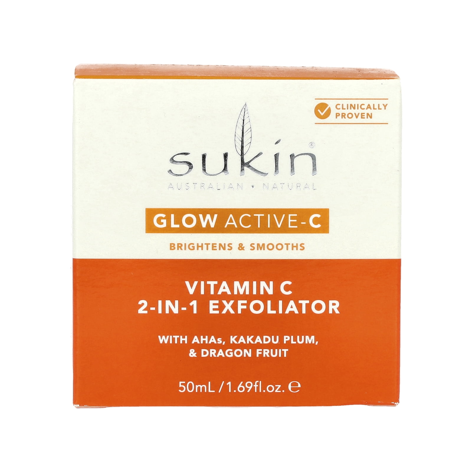 Sukin Glow Active-C, Vitamin C 2-In-1 Exfoliator, 1.69 fl oz (50 ml)