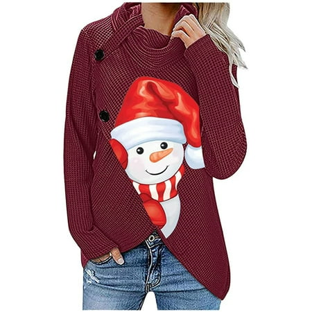 

jsaierl Fall Sweatshirt for Women Cowl Neck Drawstring Pullover Long Sleeve Cartoon Printed Christmas Going Out Tops for Women Lightweight Hoodies Sweatshirt for Party