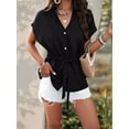 thumbnail image 2 of Womens Button Down Blouses V Neck Casual Peplum Summer Tops Dressy Work Blouse Black S, 2 of 8