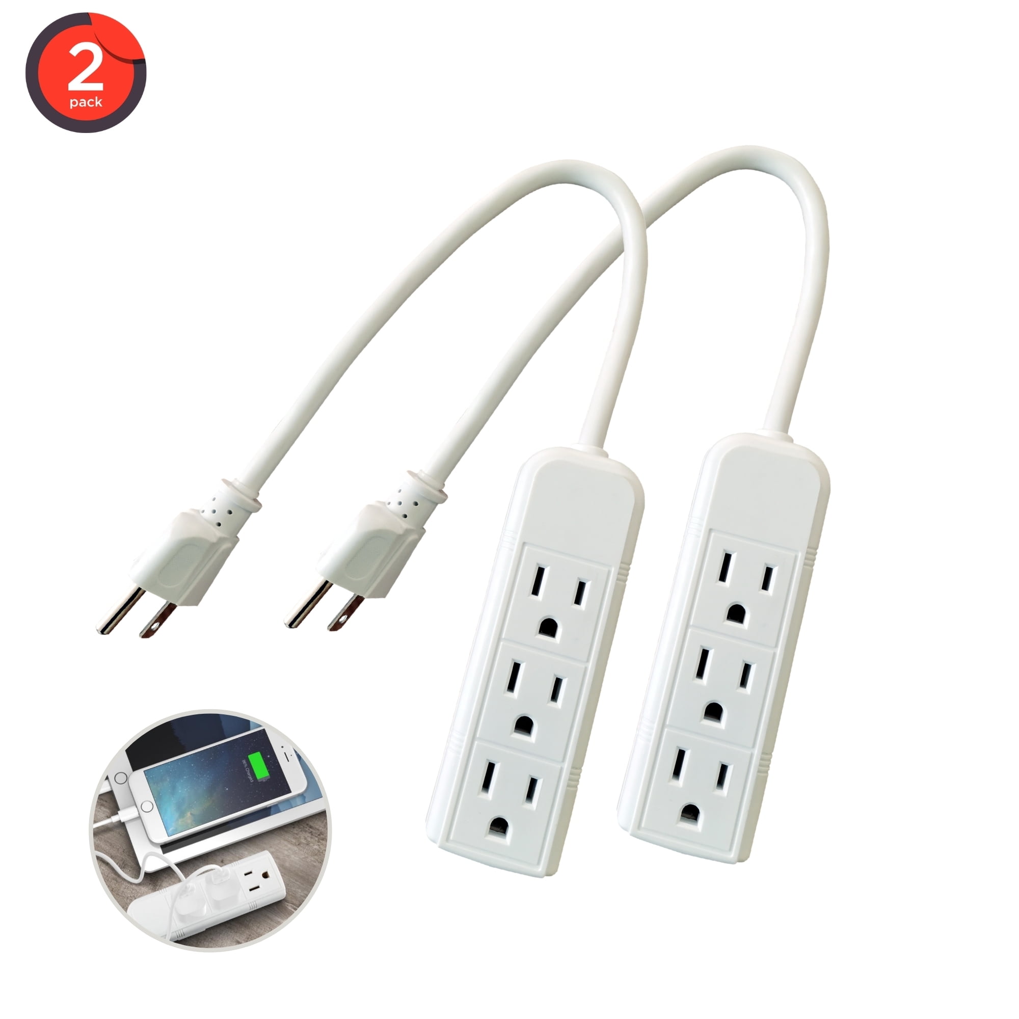 InHome 3Outlet Power Strip Grounded Cord Electrical Sockets Wall Plug