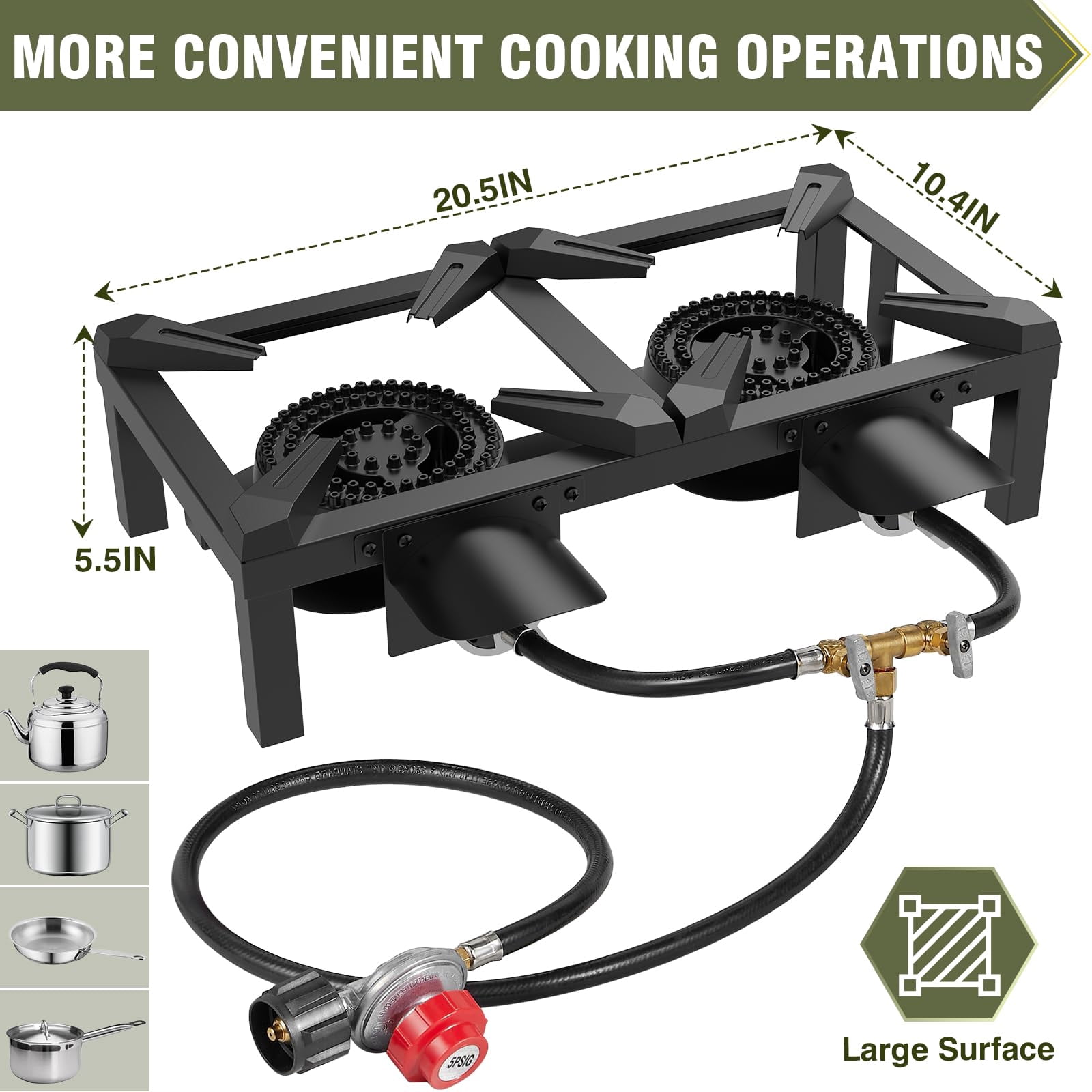 Frizi 200,000 BTU Double Propane Burner - High Pressure Outdoor Gas Camping Stove with Adjustable Regulator & Hose