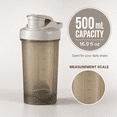 thumbnail image 2 of 500mL Protein Shaker Bottle with Mixing Ball and Measurement Scale, Handheld Fitness Water Cup for Smooth Protein Powder Blending, Gym Workouts and Daily Hydration, Gray, 2 of 5