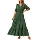 thumbnail image 2 of Vestido Casual de Mujer INSPIRE CHIC con Escote en V, Manga Corta, Cintura con Cordón, Diseño en Capas, Abertura, Corte A, Maxi con Bolsillos, Talla XL, Verde Ejército, 2 of 6