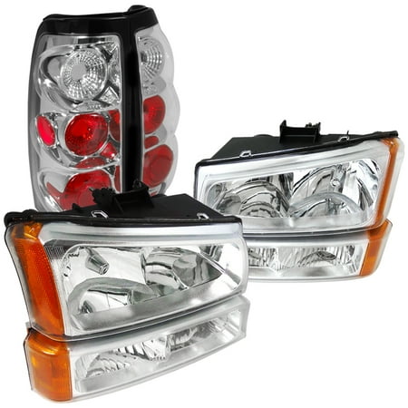Chevy Silverado Tail Lamp Spec-D Tuning For 2003-2007 Chevy Silverado Chrome Clear Headlights + Bumper Lights + Rear Tail Lamps (Left+Right) 2003 2004 2005 2006 2007 ()