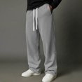 thumbnail image 2 of Mens Ribbed Sweatpants Stretchy Waist Wide Leg Pants with Pockets Drawstring Straight-Leg Sweatpant Athletic Casual Pants Workout Slacks Lightweight Trousers Spring Summer Outfits 2026 Gray S, 2 of 9