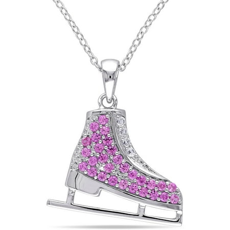 Tangelo 3/5 Carat T.G.W. Created Pink and White Sapphire Sterling Silver Ice Skate Pendant, 18