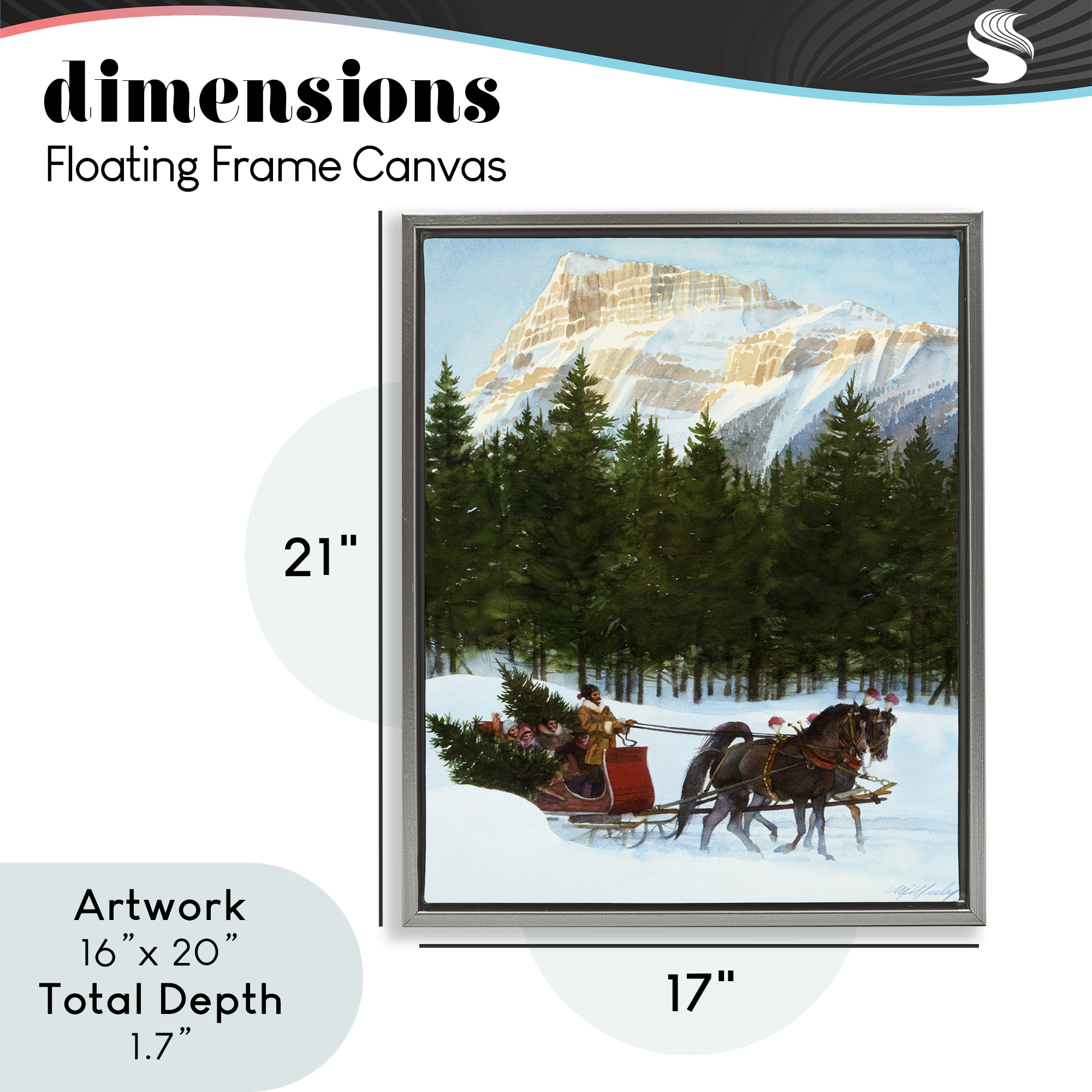 Sleigh Ride Carrying Trees Gray Framed Floater Canvas Wall Art, design by Wind River Studios