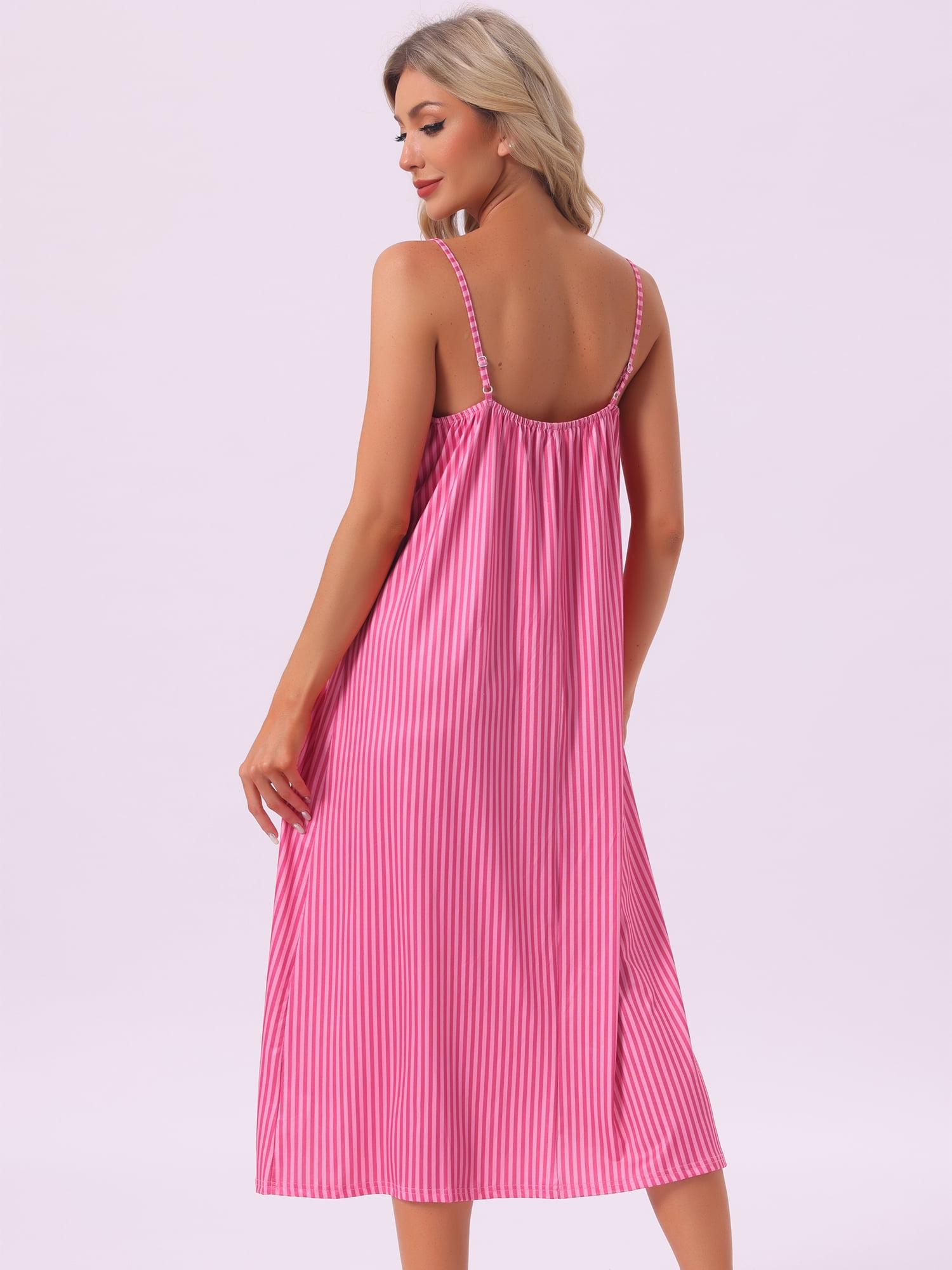 DARING DIVA Women's Spaghetti Strap Stripe Nightshirt Pajama Dress L Pink