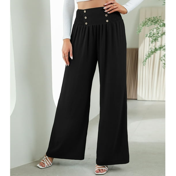 Pantalones Sueltos Para Mujer Pantalones De Pierna Ancha Para Mujer Cintura Alta Cintura Elástica Transpirables Respetuosos Con La Piel Color Puro Para El Día A Día Para ANGGREK Ropa