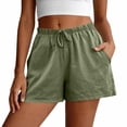 thumbnail image 4 of ADSSDQ Cotton Linen Shorts Women Plus Size Elastic Waist Drawstring Summer Beach Shorts with Pockets Casual Solid Color Pant Army Green XL, 4 of 7