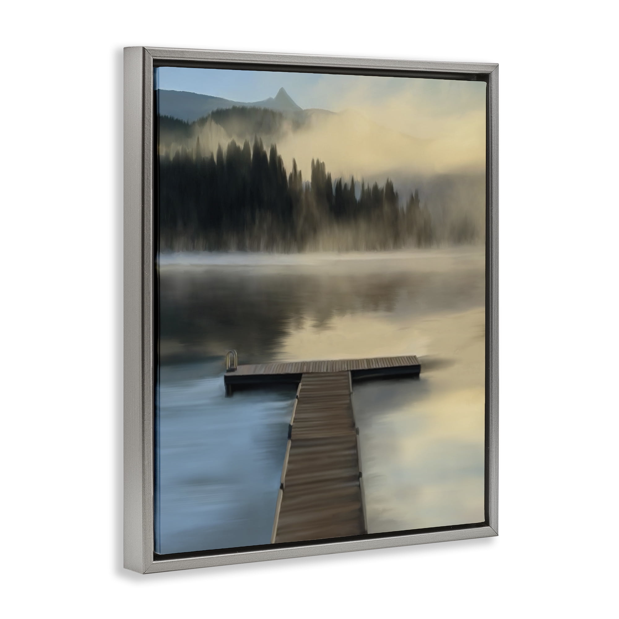 Stupell Industries Reflective Lake At Dusk Gray Framed Floater Canvas Wall Art, design by Renel Peters