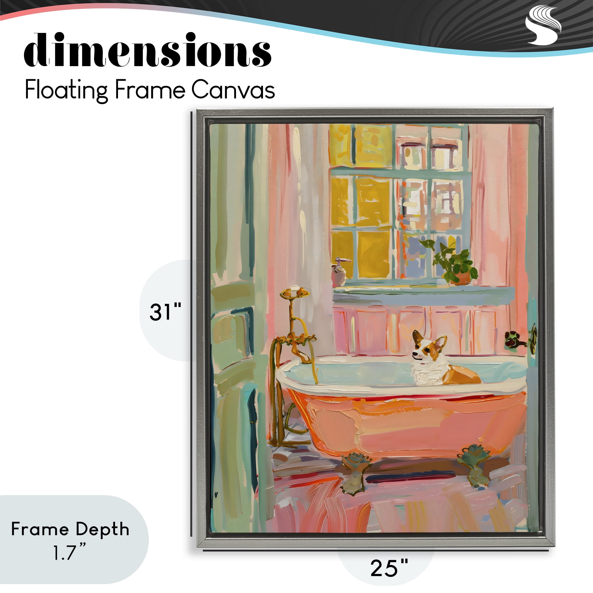 Stupell Industries Corgi in Bathtub Gray Framed Floater Canvas Wall Art, design by The Prints Vibe