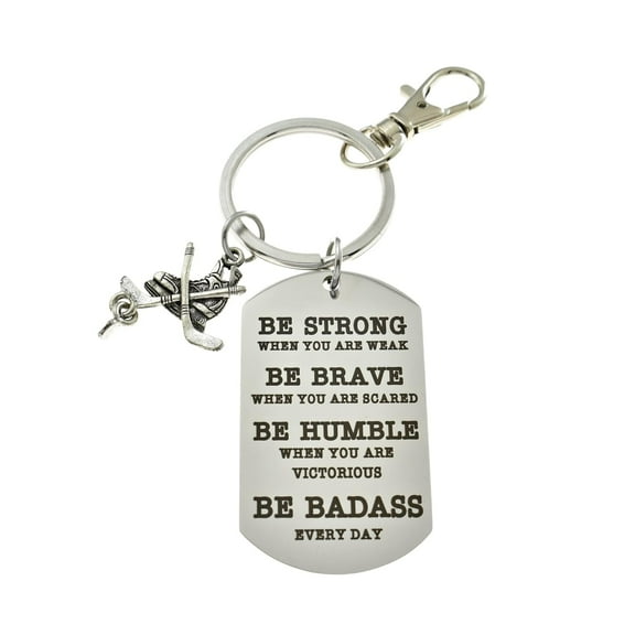 Mens or boys ice hockey dog tag keychain. Ice Hockey key chain. Ice Hockey Gifts. Be Badass Everyday.