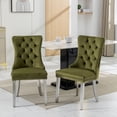 thumbnail image 2 of PORKISS Dining Chairs, Modern Velvet Upholstered Chairs with Chrome Stainless Steel Plating Legs, Tufted Solid Wood Kitchen Chairs Set of 2 with Nailhead Trim and Back Ring, Olive Green, 2 of 10