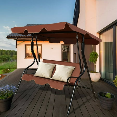 3 Seat Patio Canopy Swing Glider Hammock Cushioned Steel