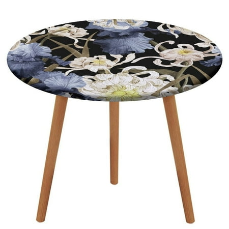 

Bybiment Round Fitted Tablecloth with Elastic Edge Floral Pattern Chrysanthemum Iris Decorative Tablecloth Table Cover 39 Inch
