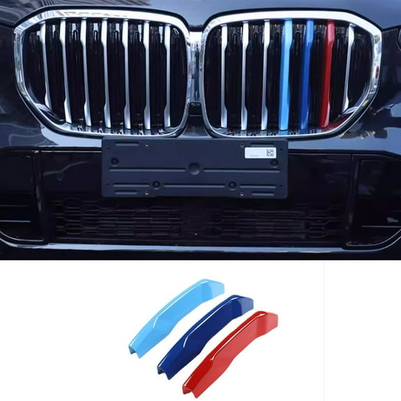 Iconic 3-color Tri Grille Insert Trims Strips For BMW X Series X5 G05 2019-2022 Three M-Color Front Centre Grille Decor Cover Trim 3PCS