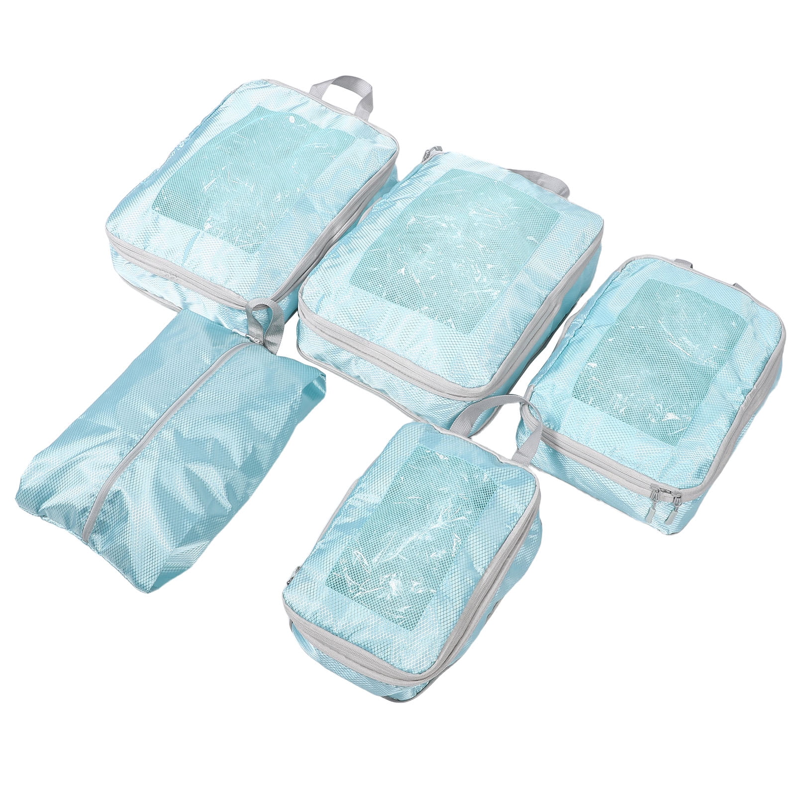 LABSERRON 5Pcs Space Saving Compression Packing Cubes Light Green Travel Luggage Organizer Bags