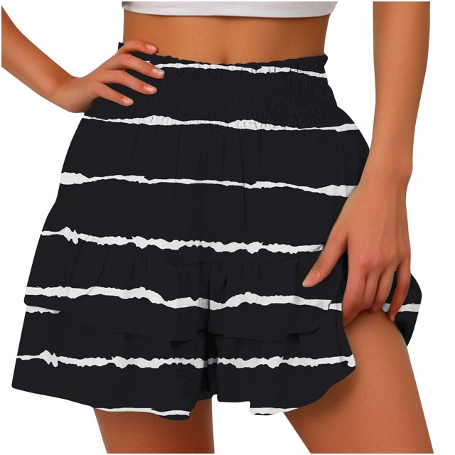 Dvprdro Women's Summer High Waisted Solid Color Shorts Cotton Linen Ruffled Hem Casual Shorts