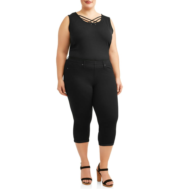 Terra & Sky Women's Plus Size Pull on Denim Capri Jeggings 