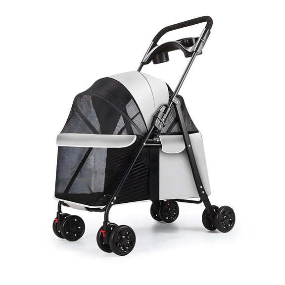 Skymirror 4 Wheels Dog Cat Stroller, Outdoor Travel Pet Folding Stroller, Dog Cat Cage Stroller with Cup Holder, Visible Window for Medium Small Dog