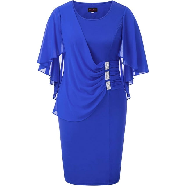 Hanna Nikole Robe en Chiffon à Manches Courtes pour Femmes Grande Taille avec Volants et Strass