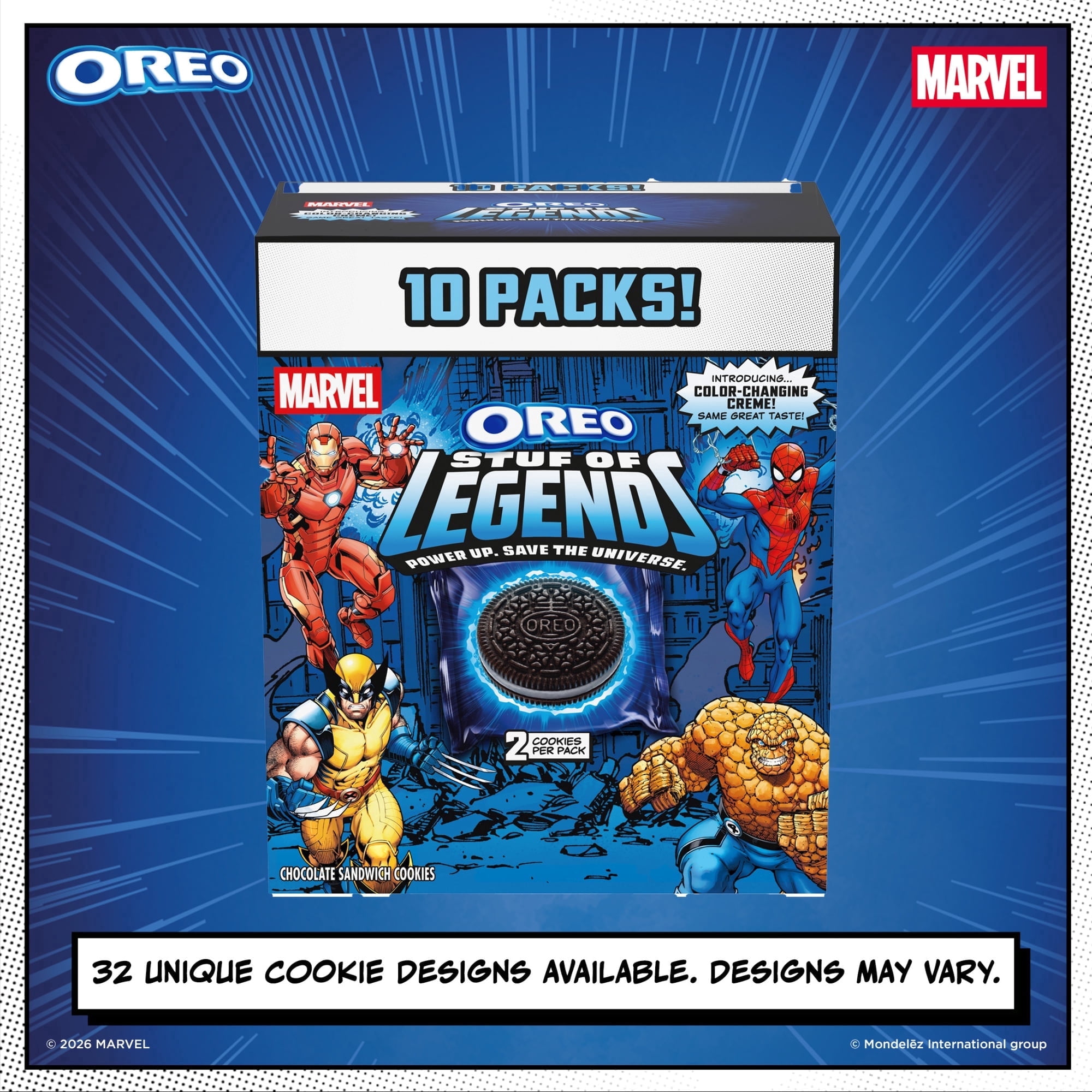 MARVEL OREO Stuf of Legends Cookies, Special Edition, 10 Snack Packs (2 Cookies Per Pack)