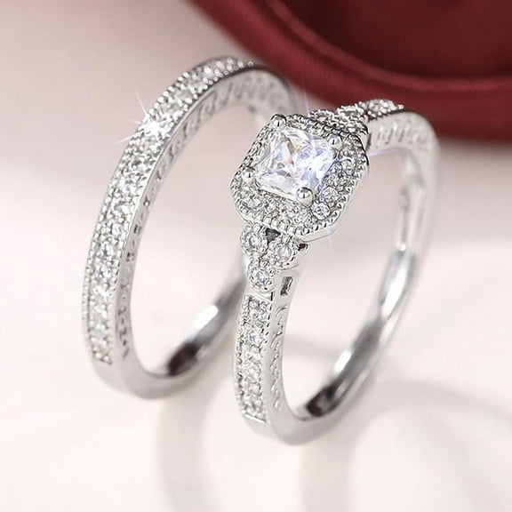 LINXIQIN 2pcs His and Hers Wedding Ring Sets Couples Engagement Rings Women and Men 925 Sterling Silver AAA Cubic Zirconia New Shiny