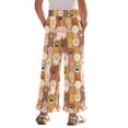 thumbnail image 2 of COEQINE Girls Wide Leg Pants with Ruffle High Waisted Loose Fit Summer Trousers Stylish Outfits Flowy Summer Joggers for 9-10 Years Kids, Cute Cat Paw, 2 of 8