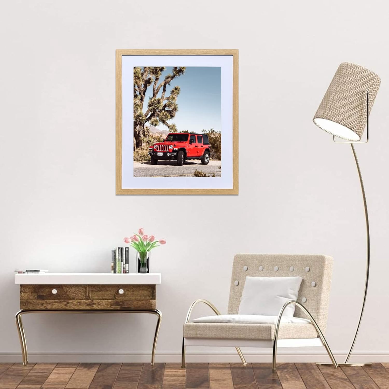 Beige Wood Grain Style Frame 20x24 Frame, Display Picture 16x20 with mat or 20x24 without mat, Photo Poster Picture Frame Wall Mounting Home Deco