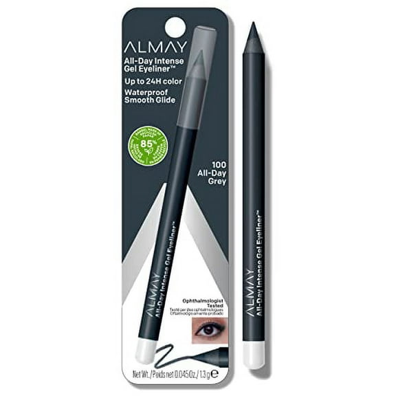 Gel Eyeliner by Almay, Waterproof, Fade-Proof Eye Makeup, Easy-to-Sharpen Liner Pencil, 100 All Day Grey, 0.045 Oz